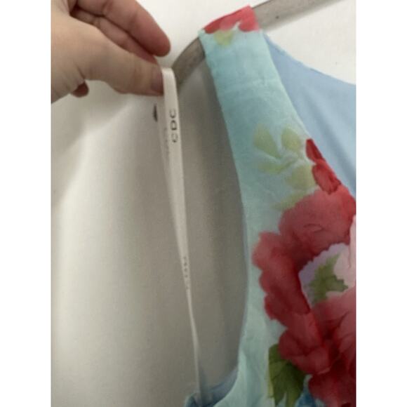 Vtg Y2k CDC Baby Blue Floral Chiffon Romantic V Neck High Low Dress Sz 12 - Picture 5 of 6